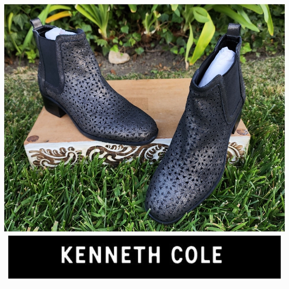 Kenneth Cole Reaction Leather Pewter Booties